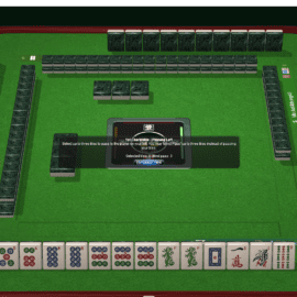 A digital Mahjong game in progress with tile sets and a game menu.