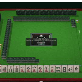 A digital Mahjong game interface with tiles and scoring details.