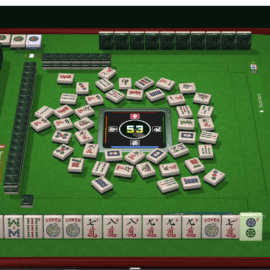 A computer Mahjong game with tiles arranged on a green table.