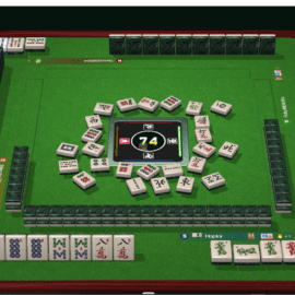Online Mahjong game in progress with a winning score of 74.