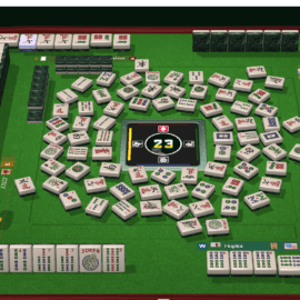 A digital Mahjong game in progress with tiles arranged in a spiral pattern.