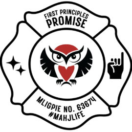 Logo of a fire department with an owl and a heart in the center.