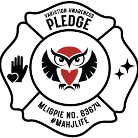 A firefighter emblem with an owl and the text 'I Pledge To Protect And Serve'.