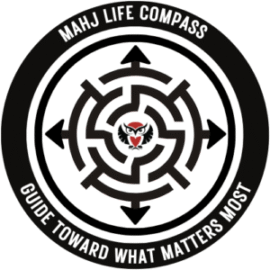 Compass logo with arrows and owl design.