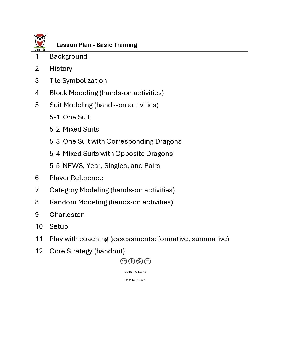 Mahj Life Instructors Toolkit Outline Lesson Plan Example