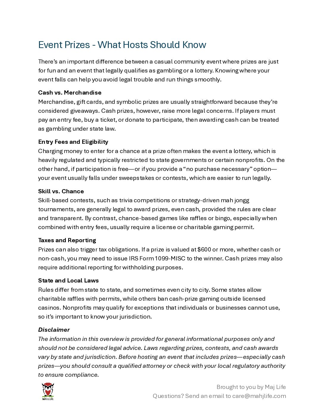 Mahj Life – Event Prizes – What Hosts Should Know